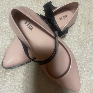 SOLD MELISSA Mary Jane Flats, Pink and Black, 100% Plastic, Size 9  EUC